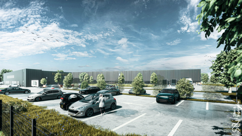 Vue extérieure et du parking du bâtiment Eurovanille à Gouy St André [62]